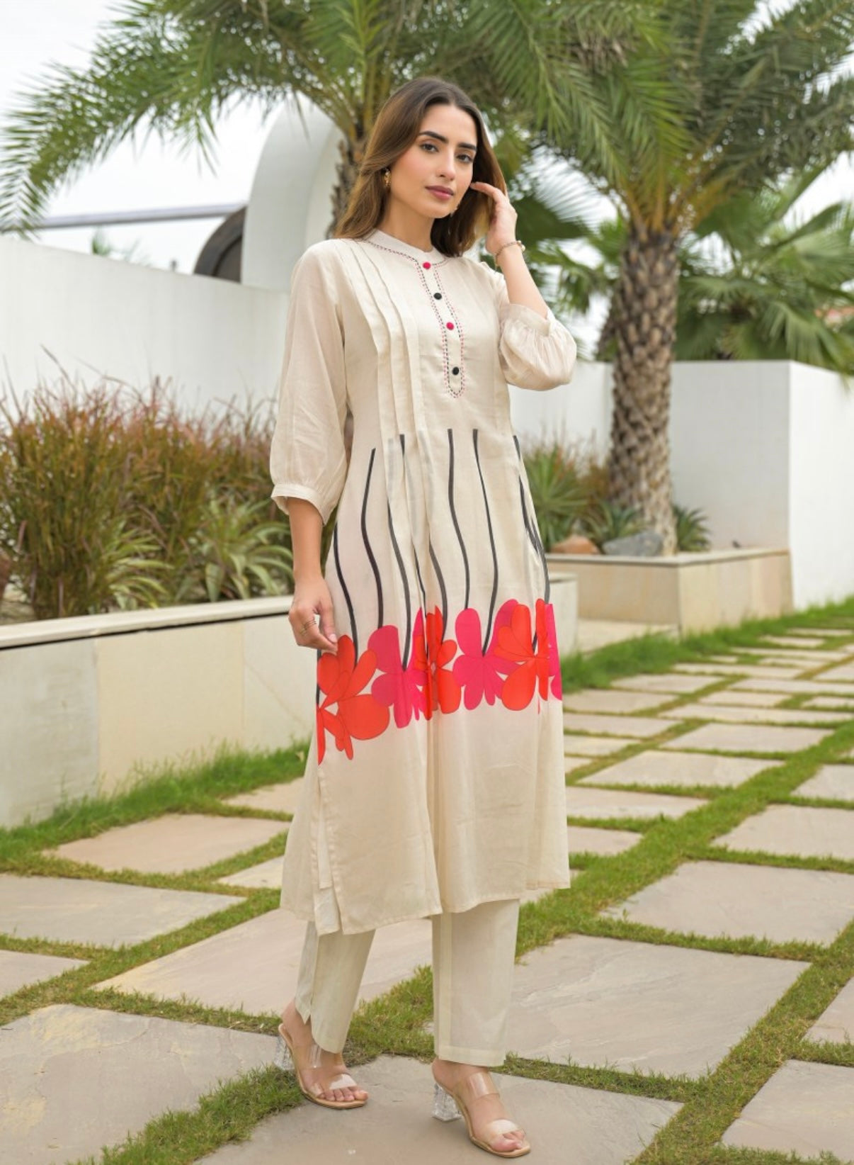 Petals at Dusk Ivory Kurta Set