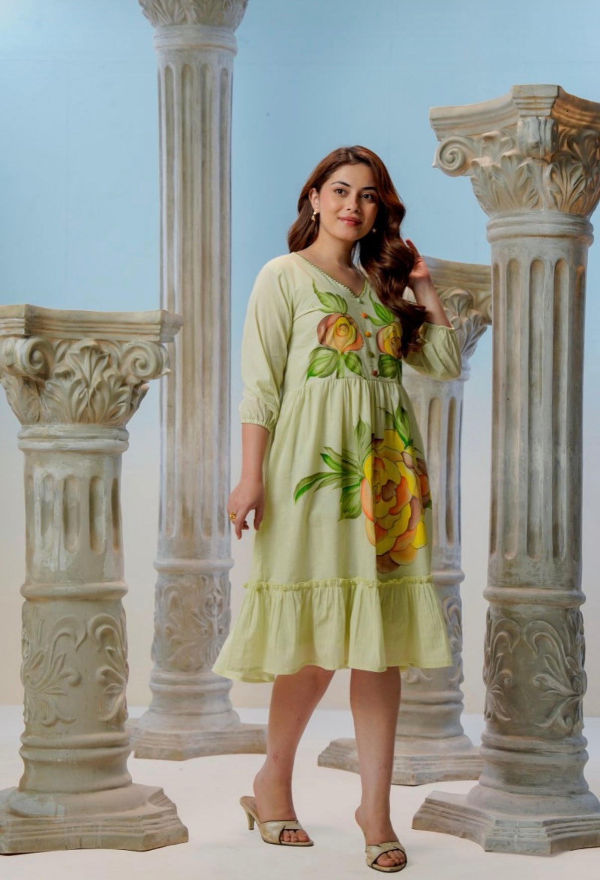 Citrus Bloom Flowy Cotton Dress