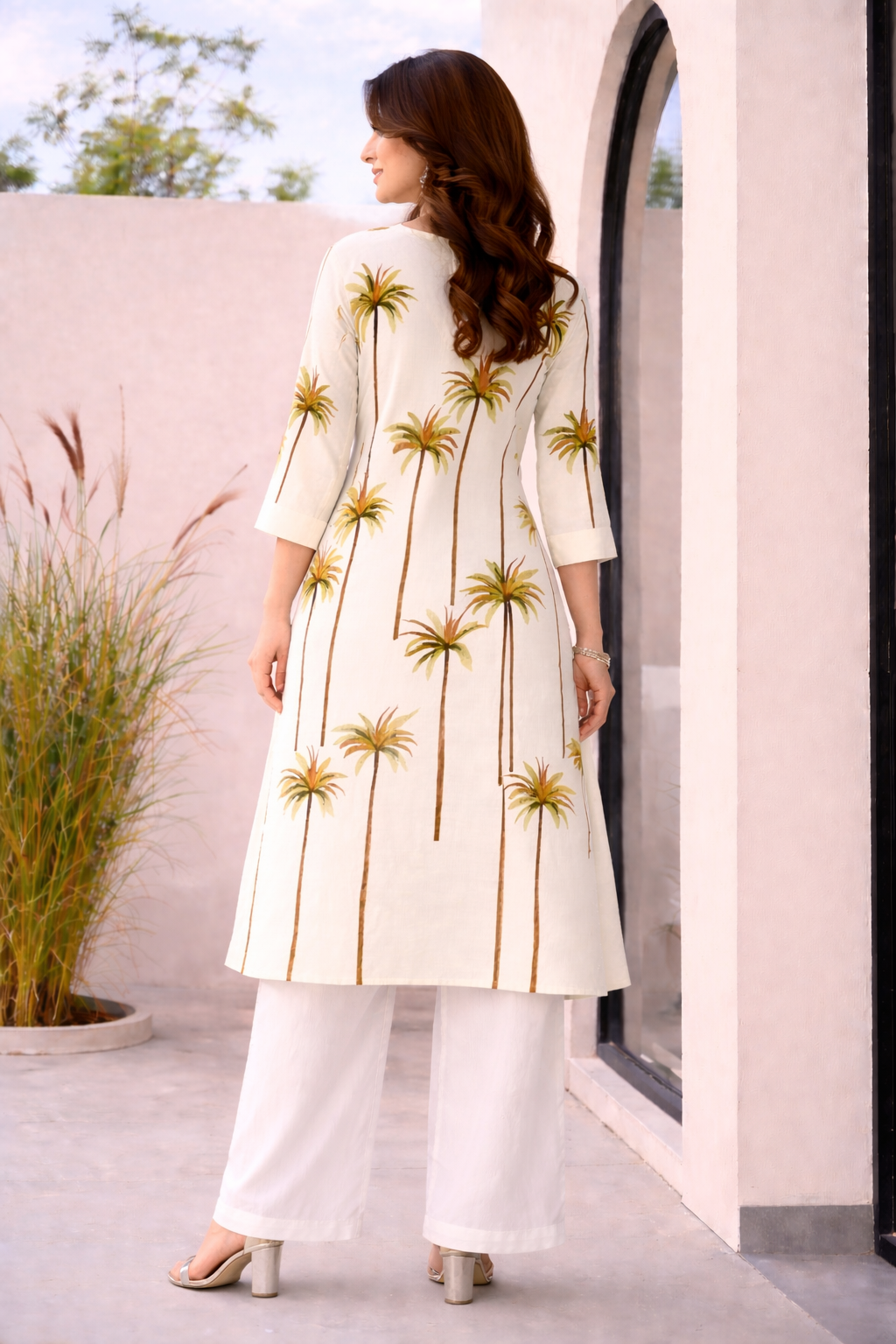 Ivory Oasis Palm Kurta Set