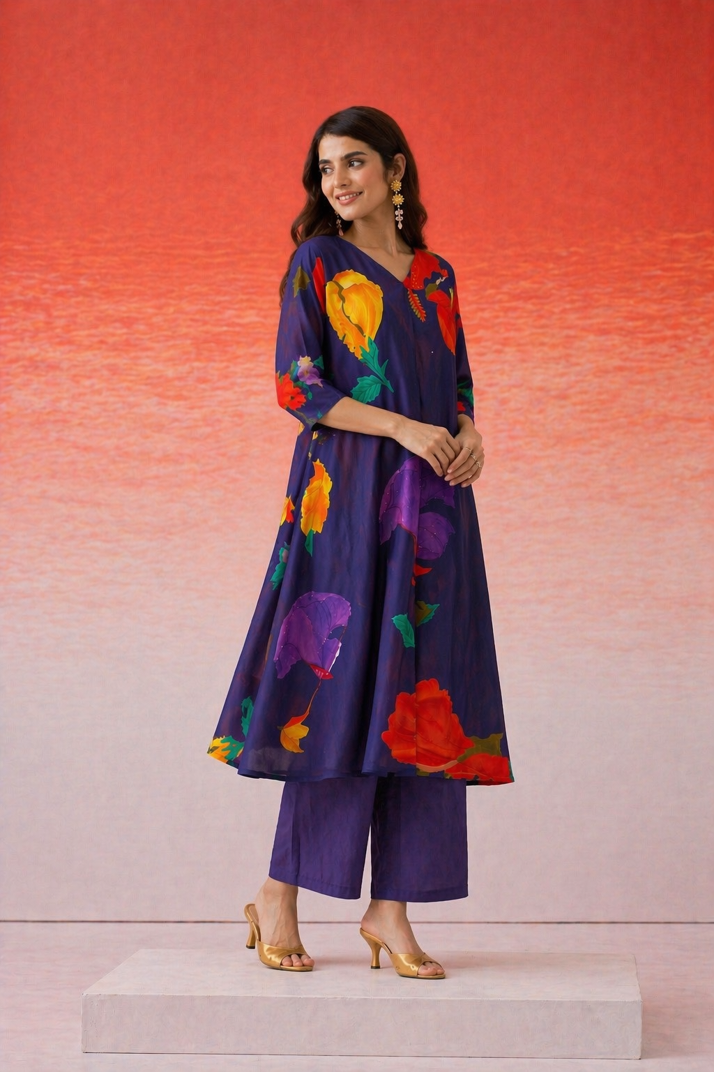 Blossoms at Midnight Indigo Kurta Set