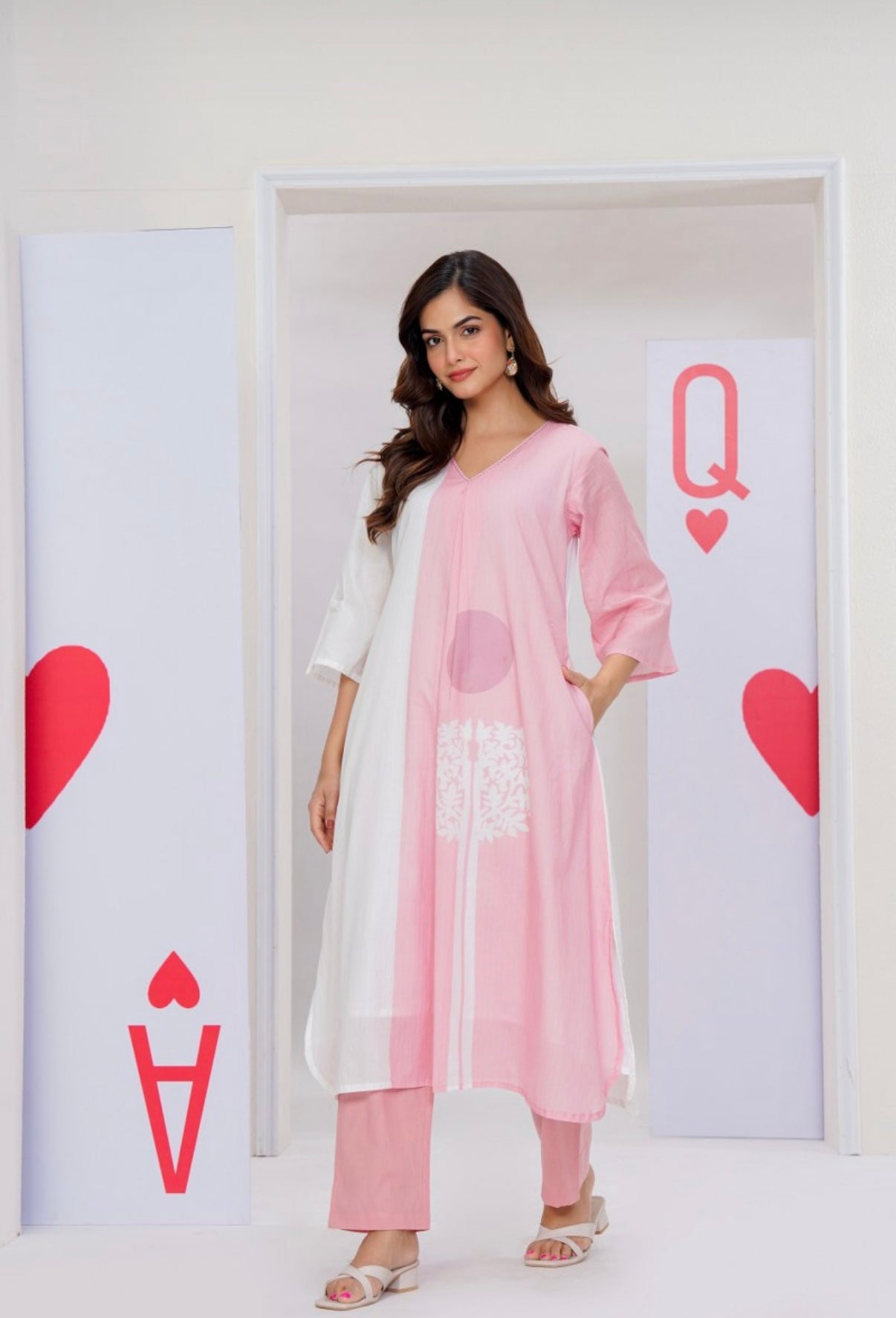 Blush Harmony Split-Panel Cotton Kurta Set