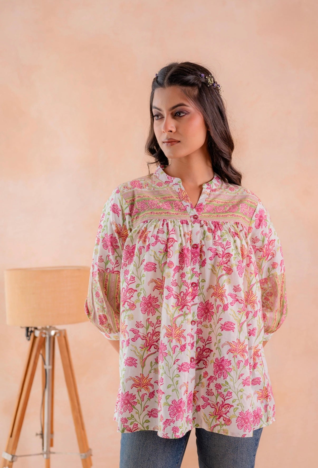 Radiant Rose Bloom Cotton Shirt
