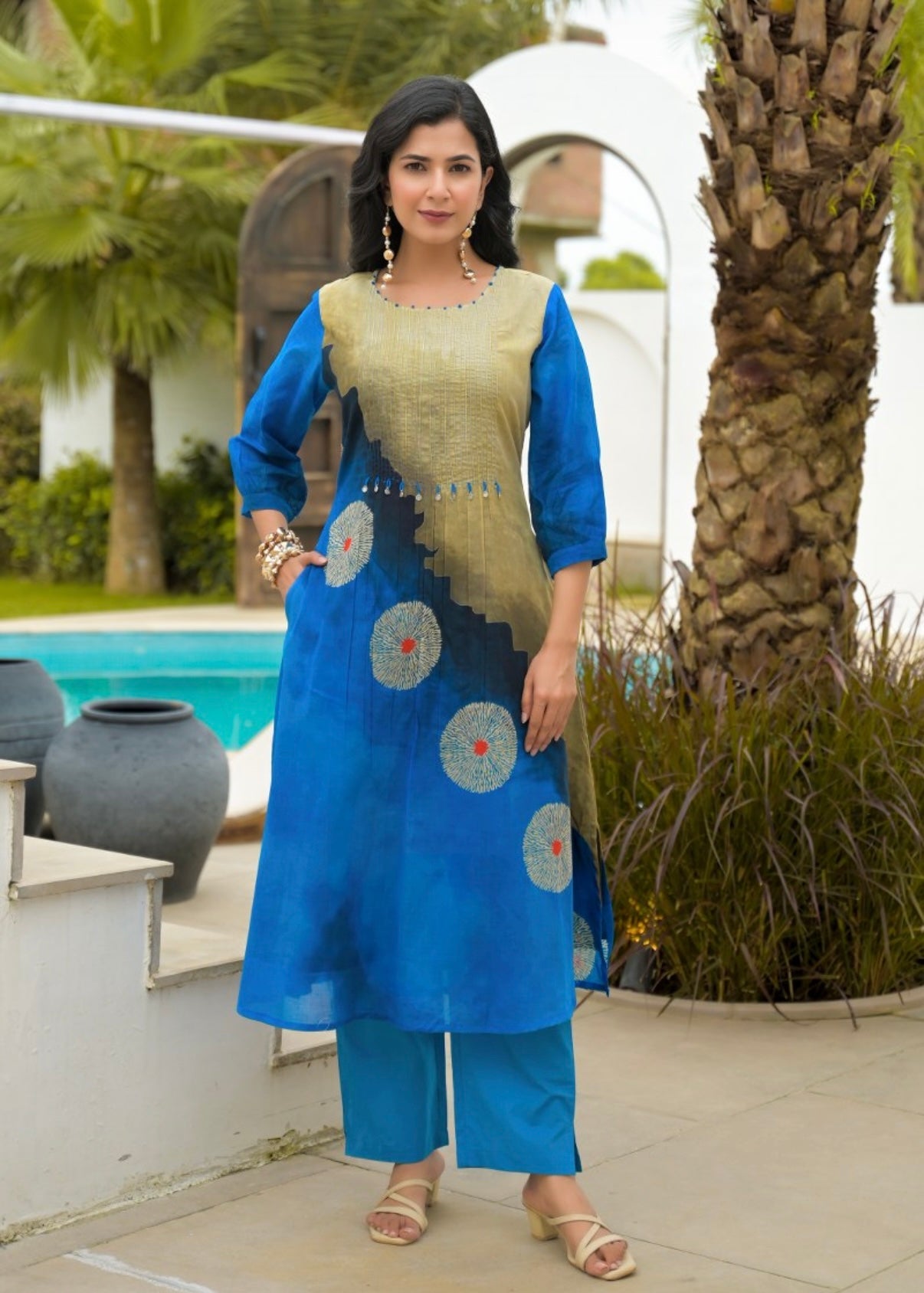 Sapphire Motif Contemporary Cotton Kurta Set