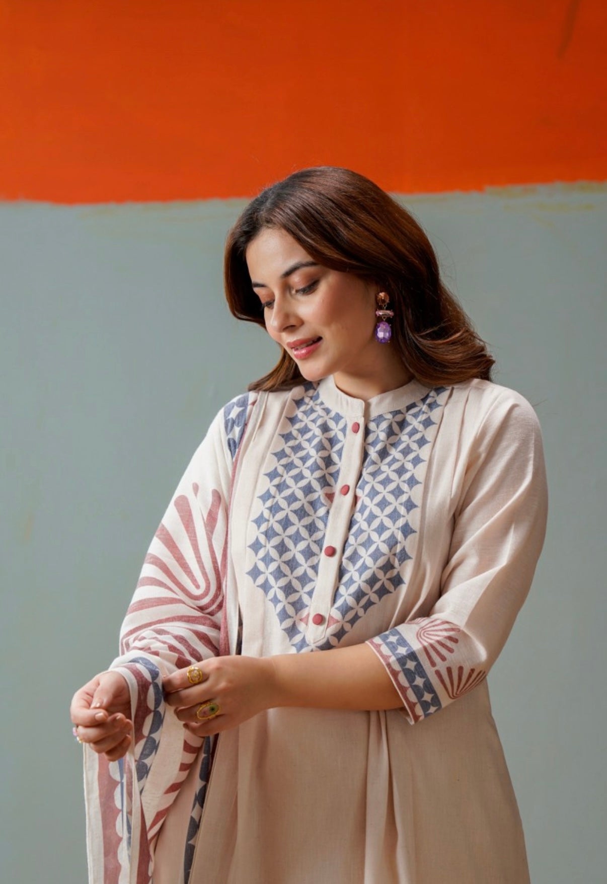 Rust & Slate Ivory Printed Kurta Set