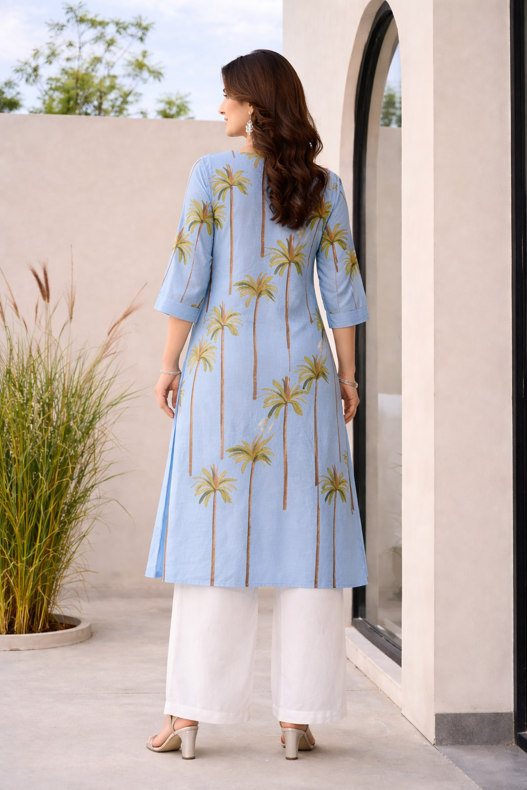 Blue Oasis Palm Kurta Set