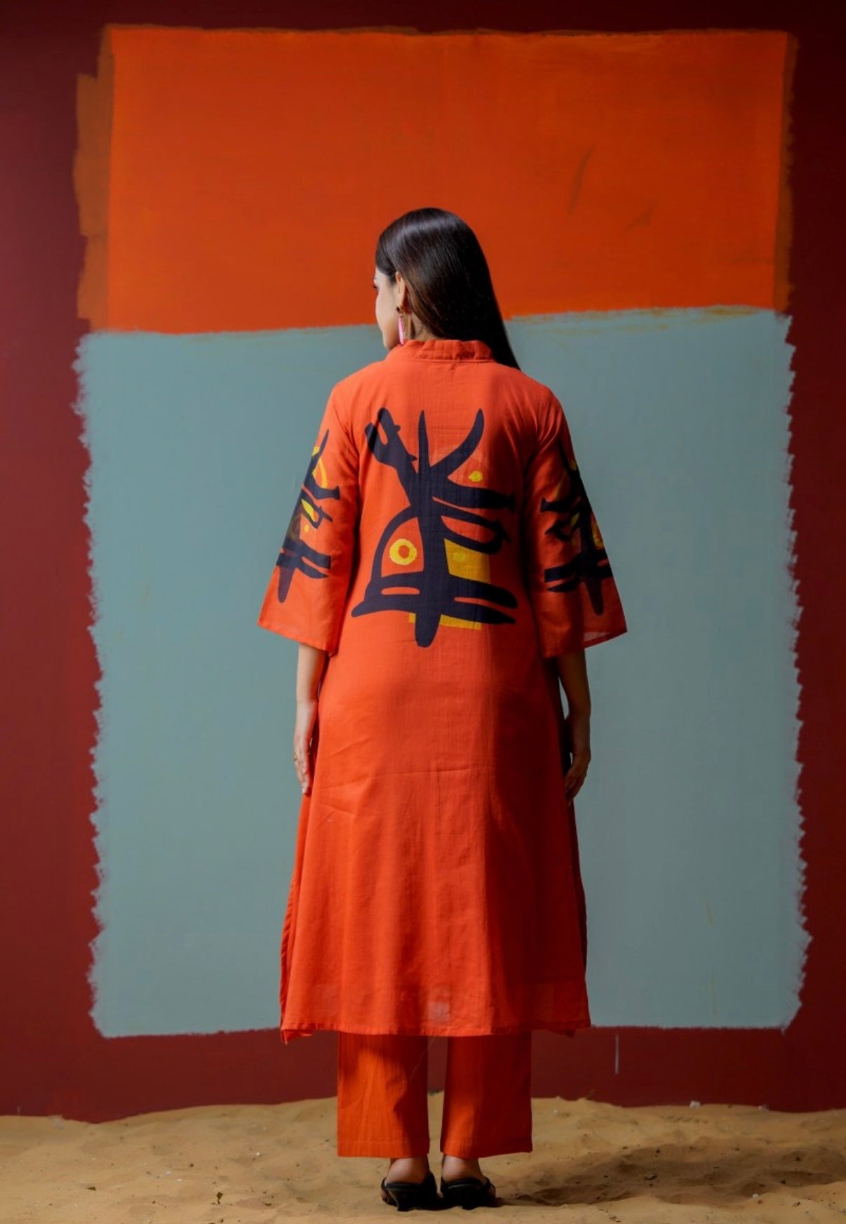 Burnt Orange Abstract Kurta Set