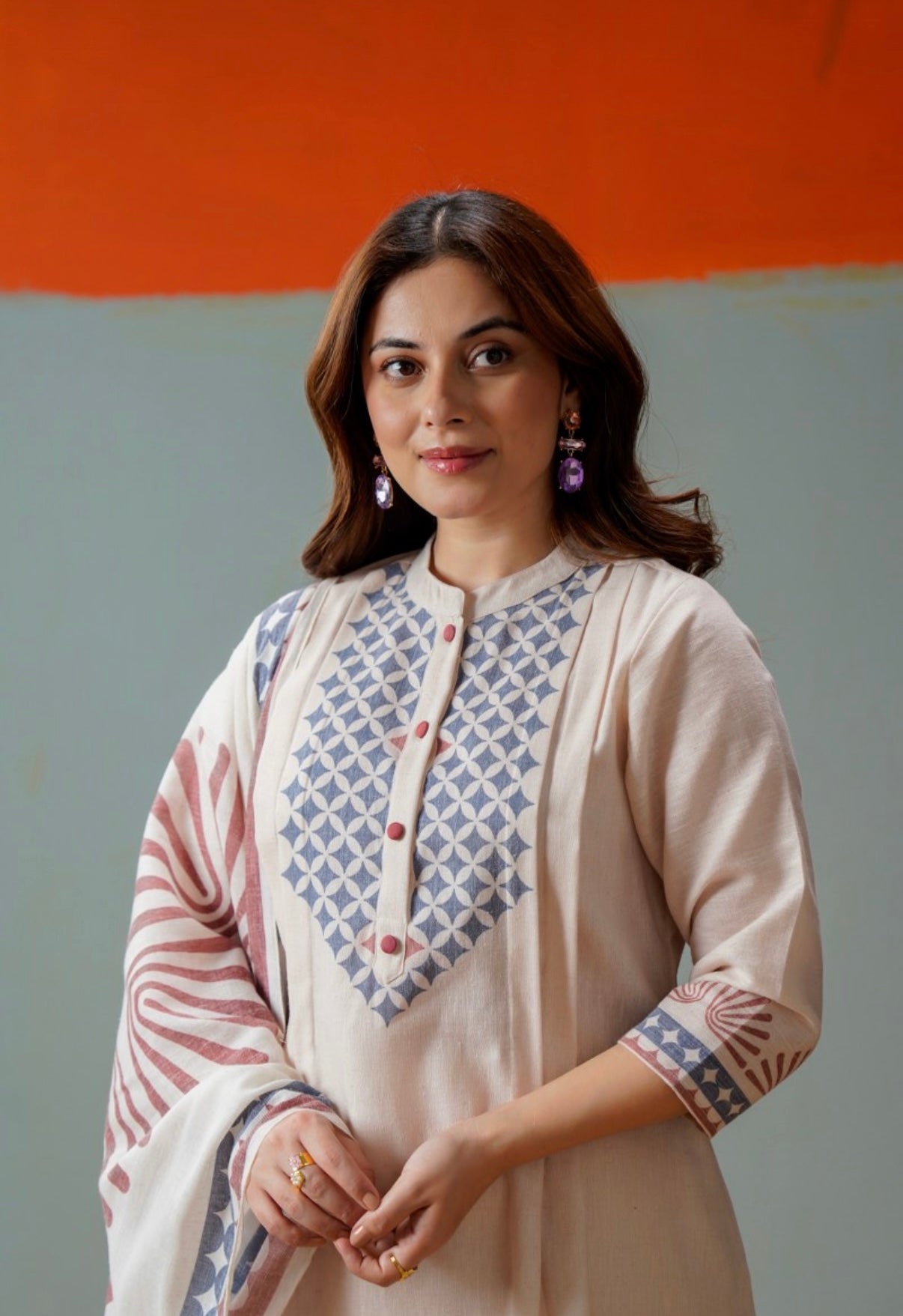 Rust & Slate Ivory Printed Kurta Set