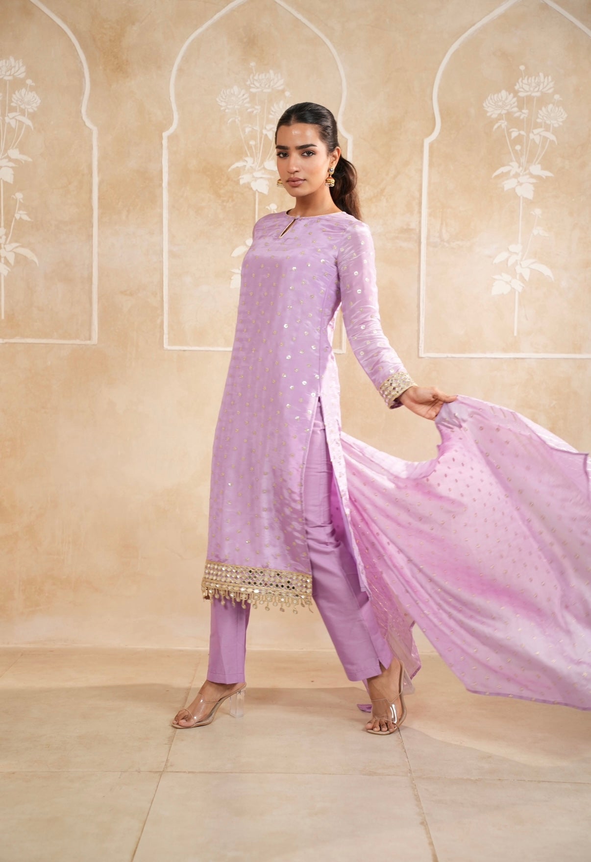Levender Glow Mirror Embellished Kurta Set