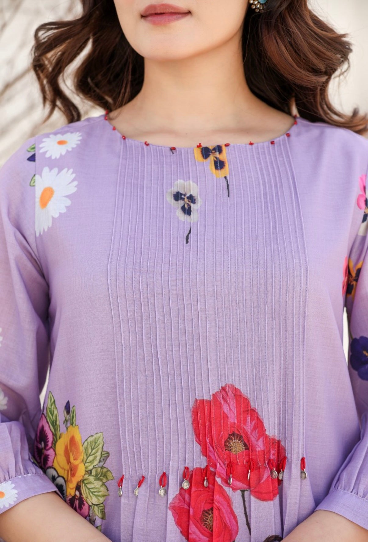 Floral Lavender Bloom Cotton Kurta Set Summer Ethnic Wear