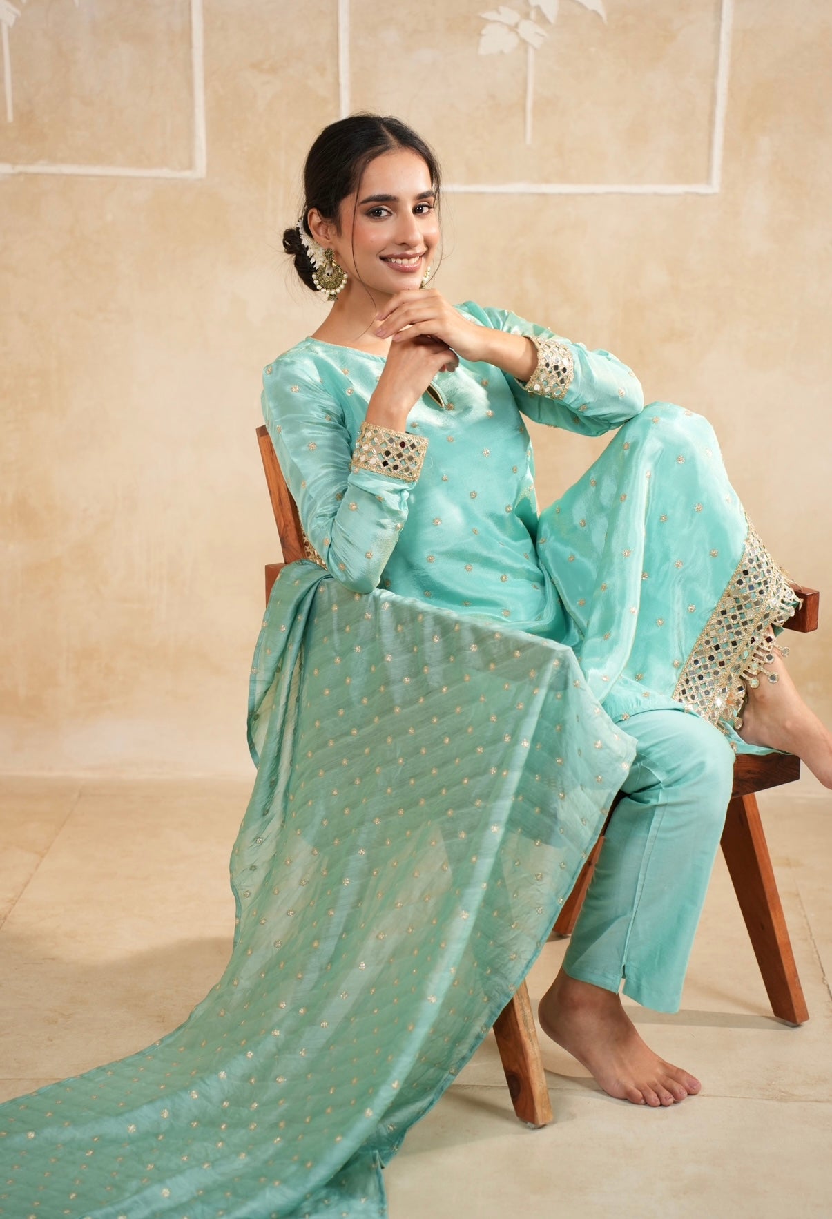 Aqua Radiance Mirror Embellished Kurta Set