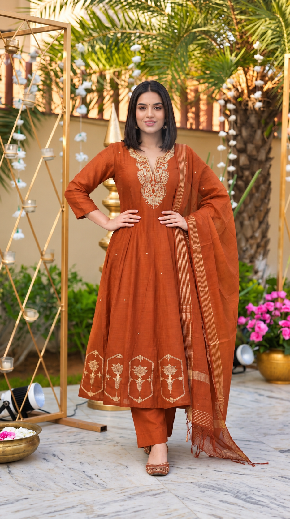 Terracotta charm floral embroidered kurta set