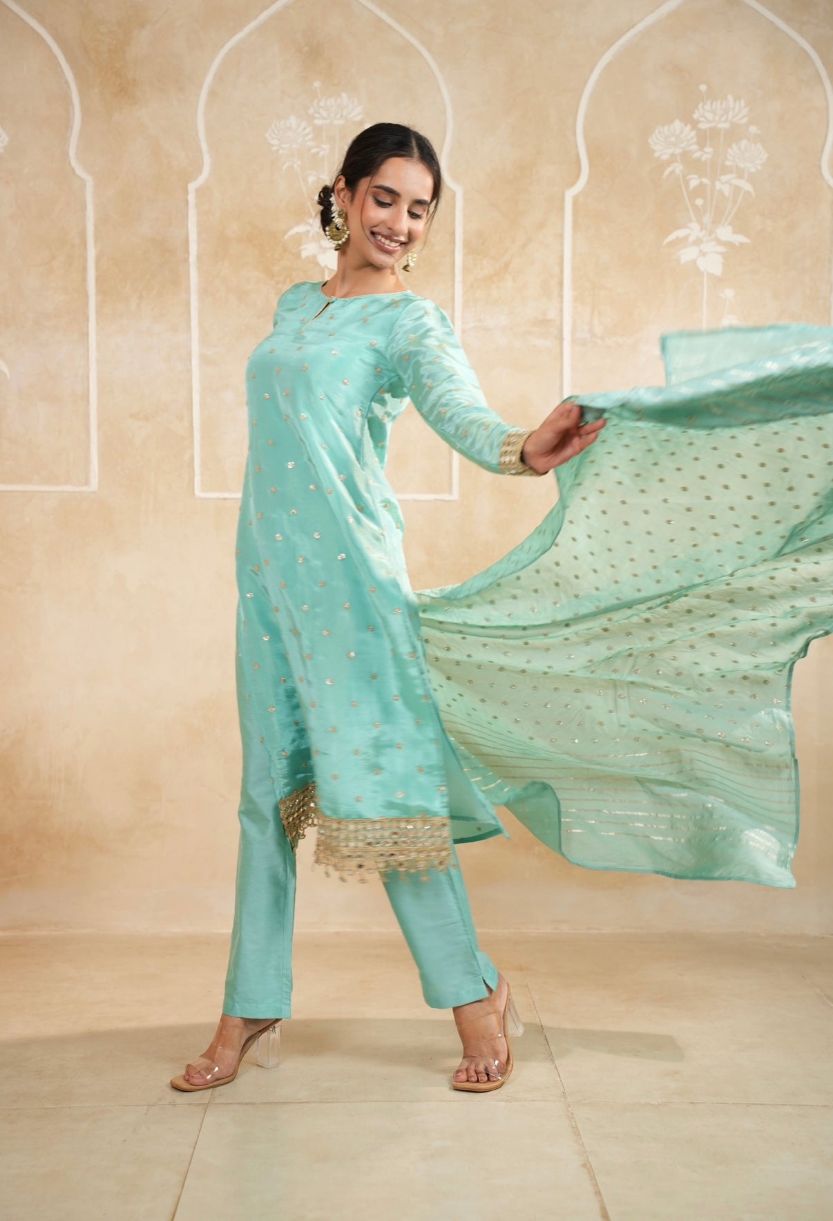 Aqua Radiance Mirror Embellished Kurta Set