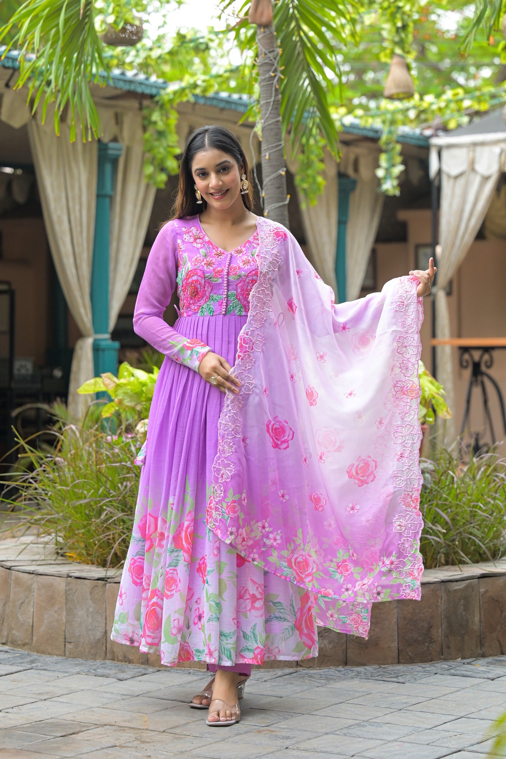 Levender Ombre Embroidered Anarkali Suit Set