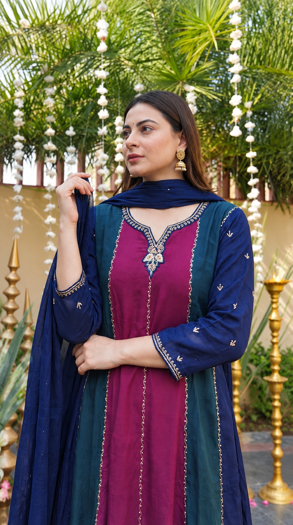 Noorani plum embroidered kurta set