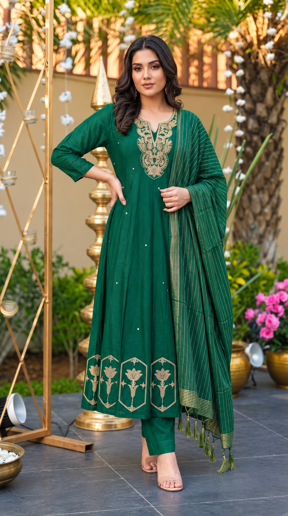 Emerald charm floral embroidered Suit set