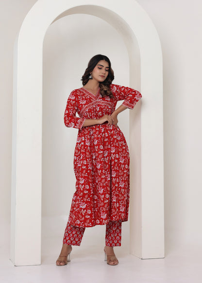 Aliya Cut in Red floral print