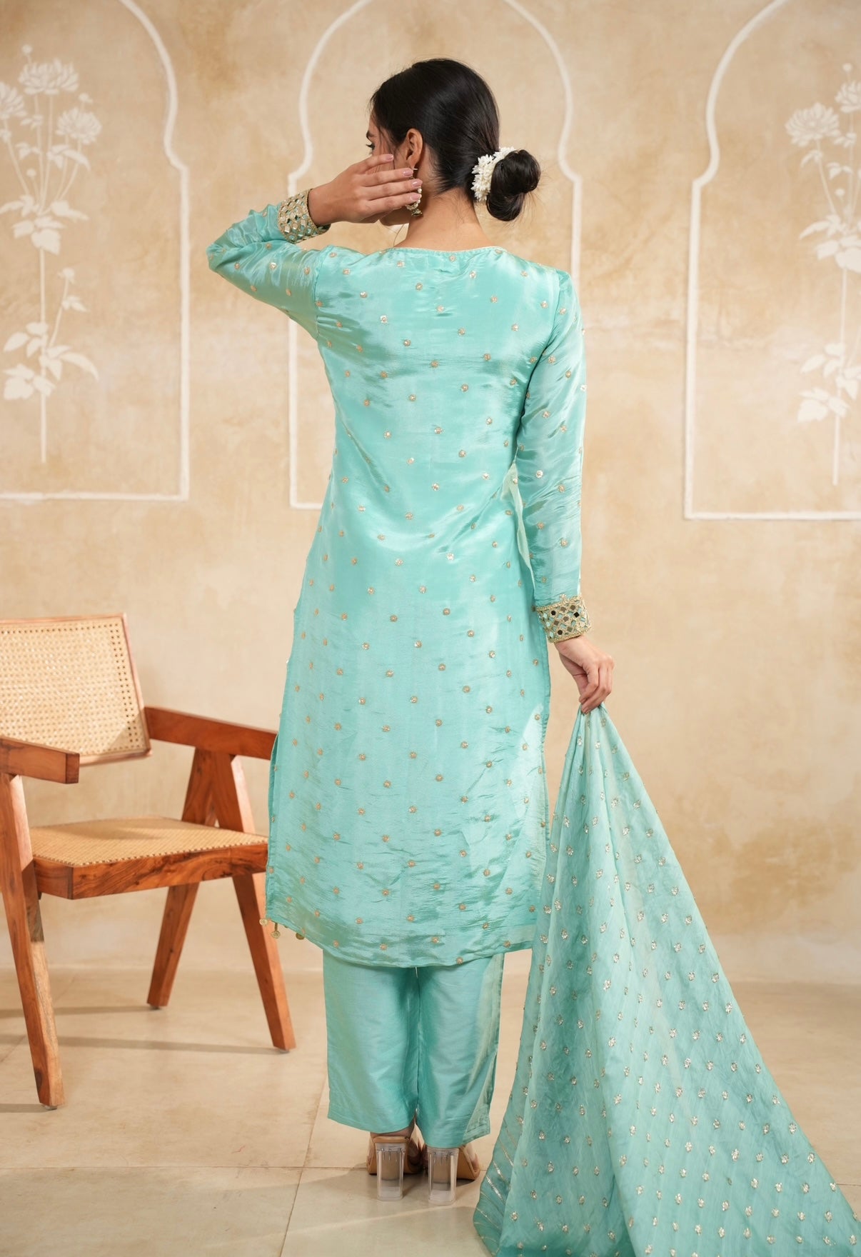 Aqua Radiance Mirror Embellished Kurta Set