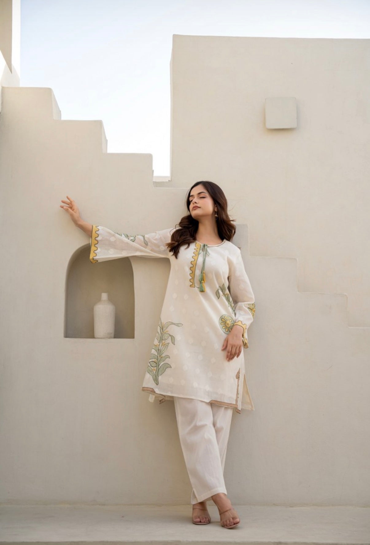 SERENE BLOOM EMBROIDERED COTTON COORD SET