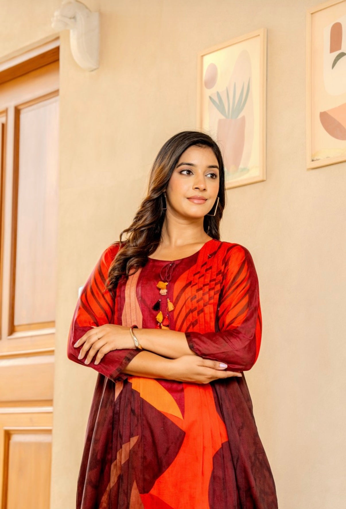 Crimson Ember Printed Cotton Kurta Set