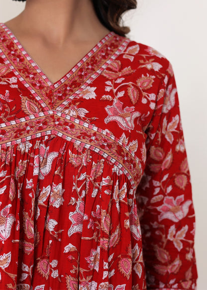 Aliya Cut in Red floral print