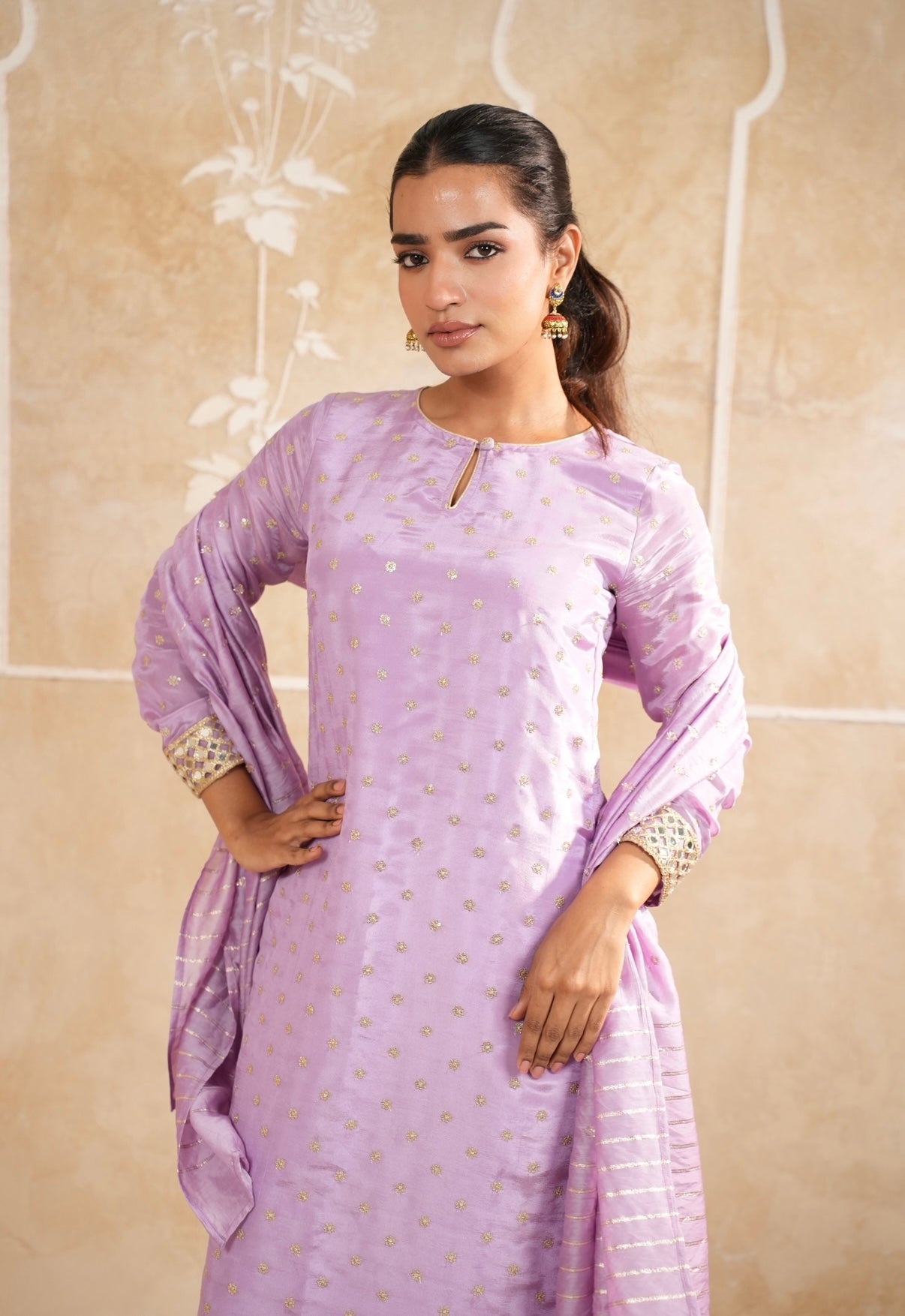 Levender Glow Mirror Embellished Kurta Set