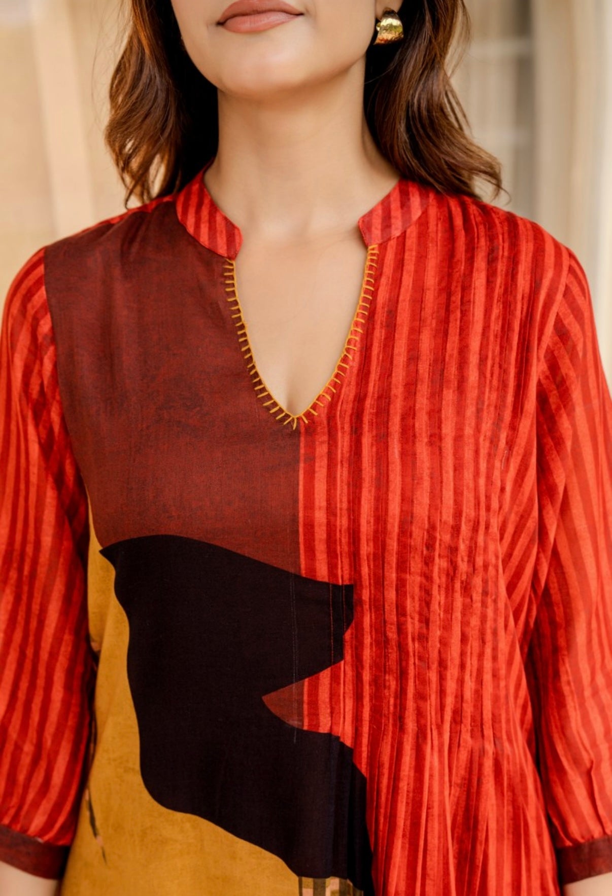 Crimson Terra Abstract Cotton Kurta Set