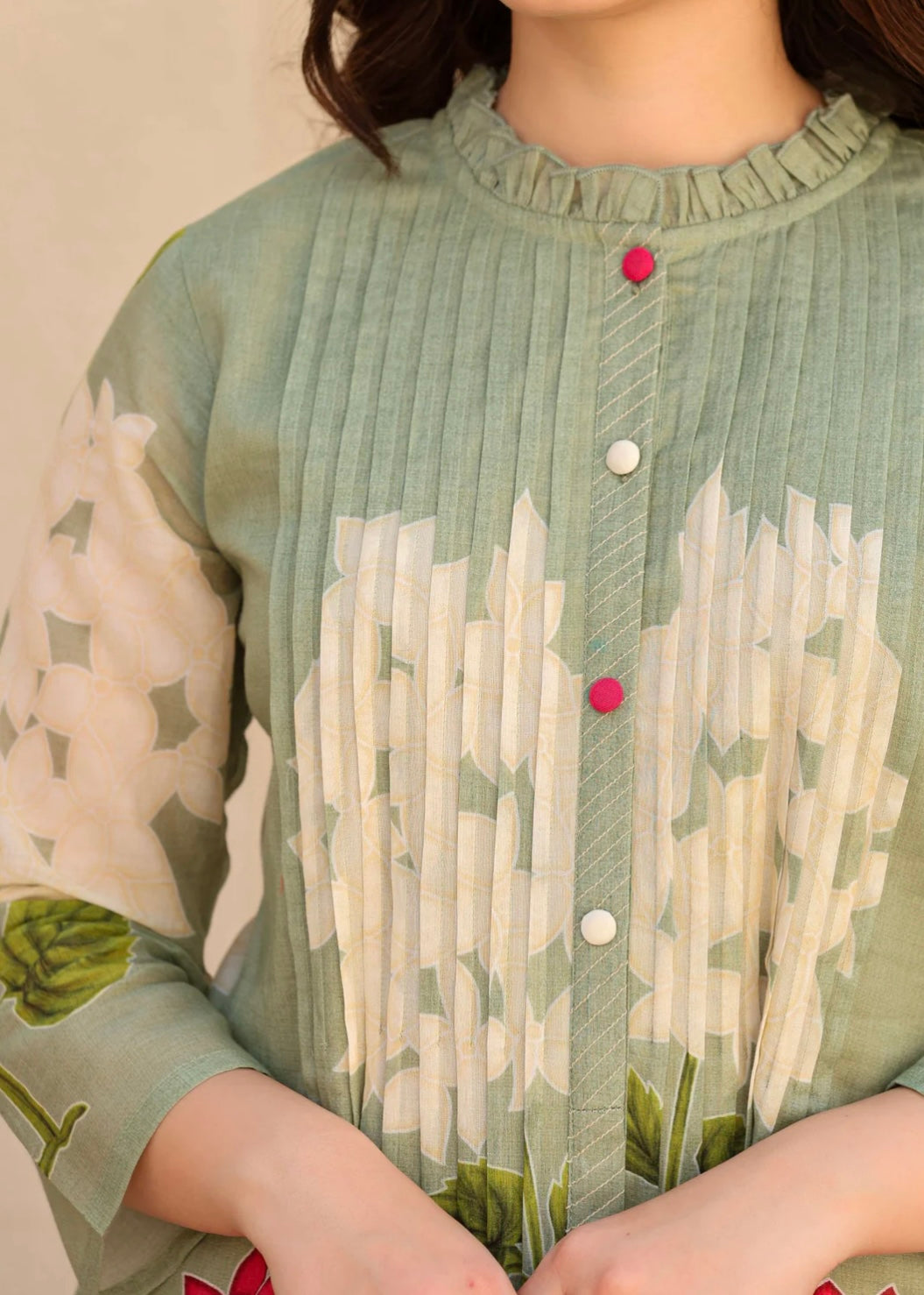 Sage Green Floral Printed Mal Cotton Kurta Set For Women – Light weight Summer Ethnic Wear