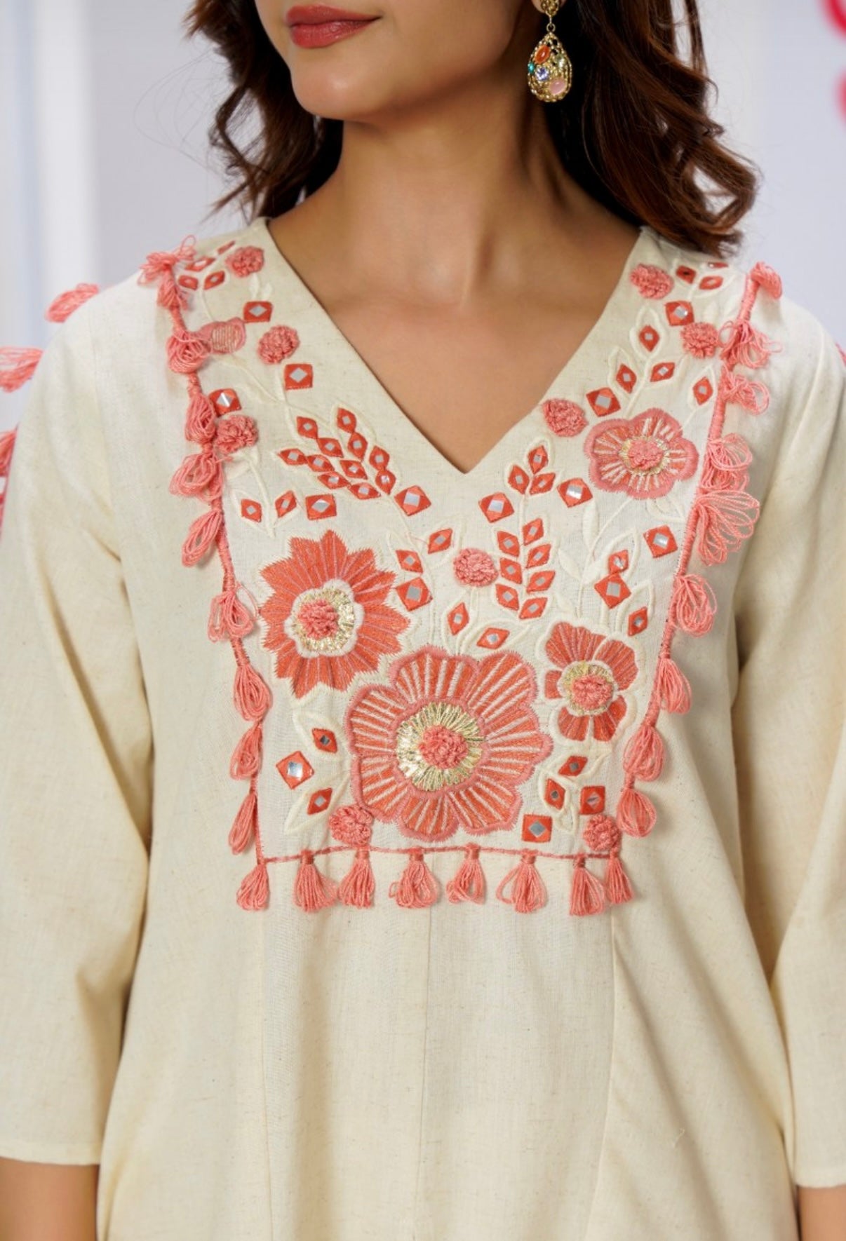 Peach Grace Embroidered Cotton Co-ord Set