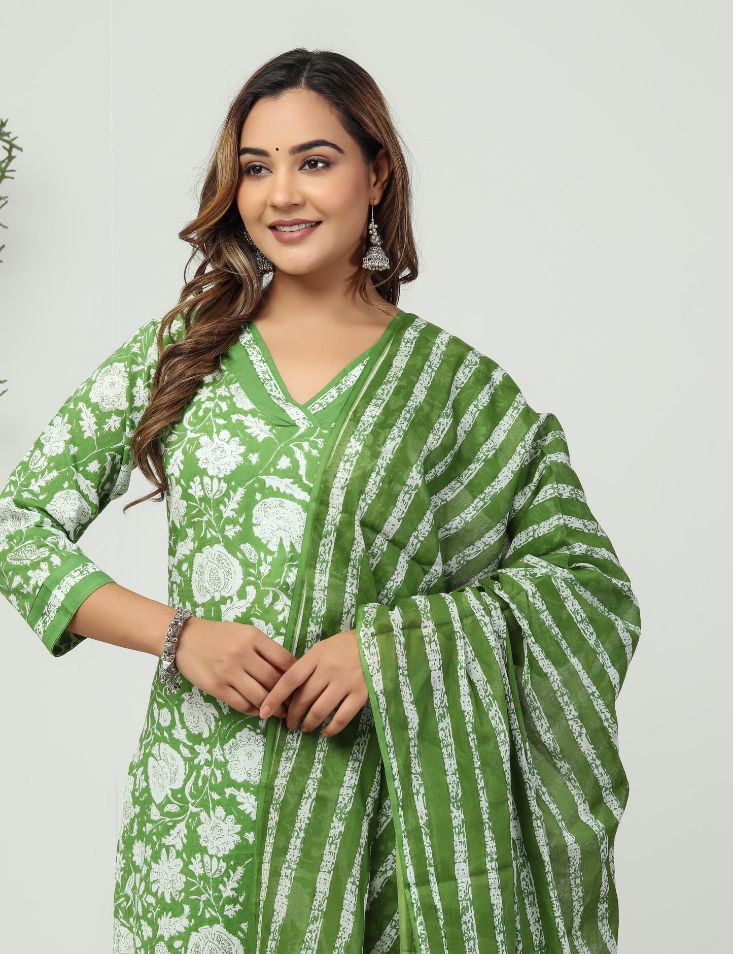 Ethnic green Afghani 3 piece cotton suit set