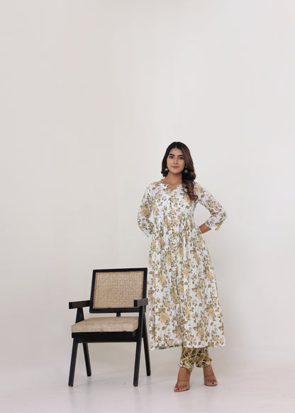 Blooming Kurta pant set Off-white