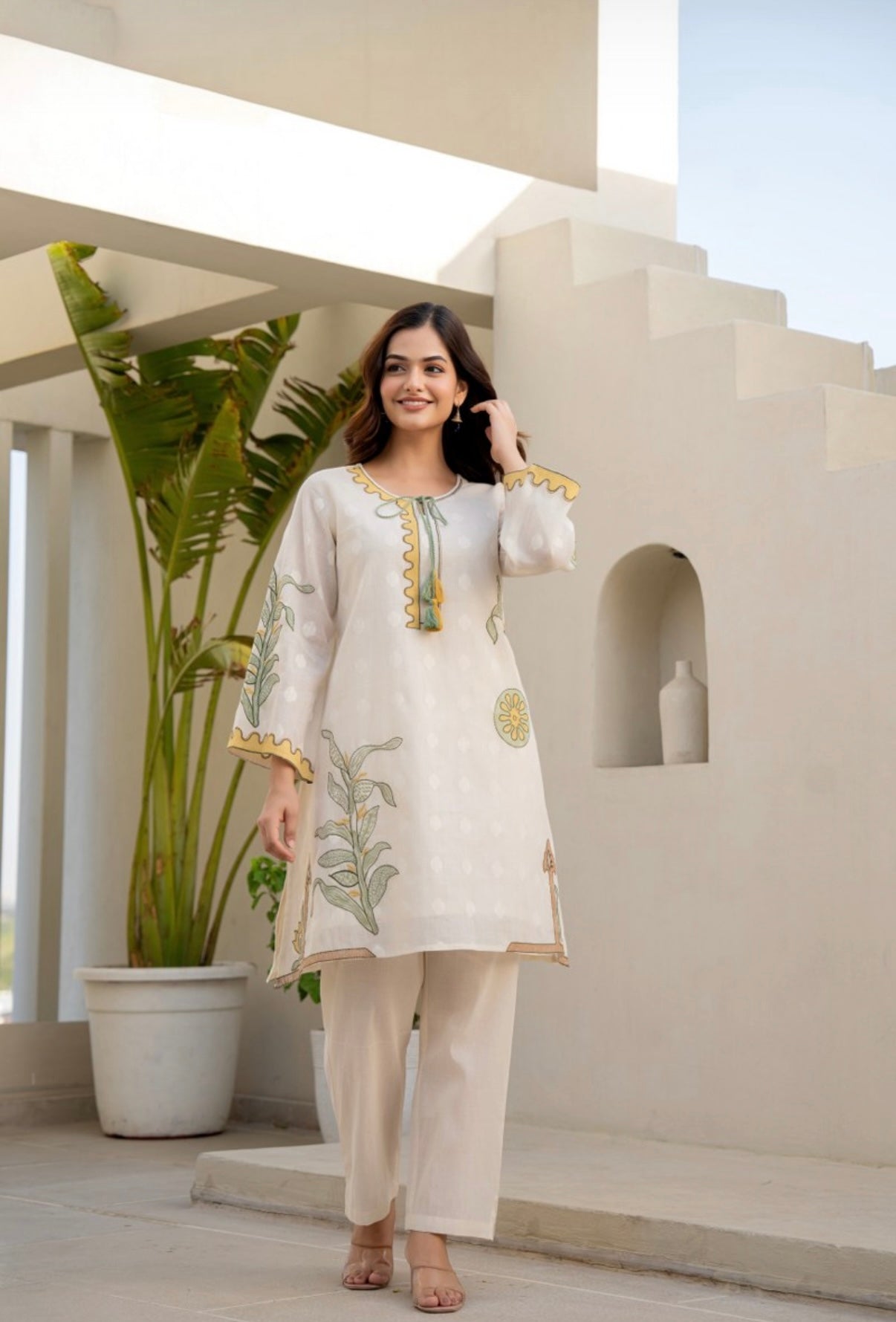 SERENE BLOOM EMBROIDERED COTTON COORD SET