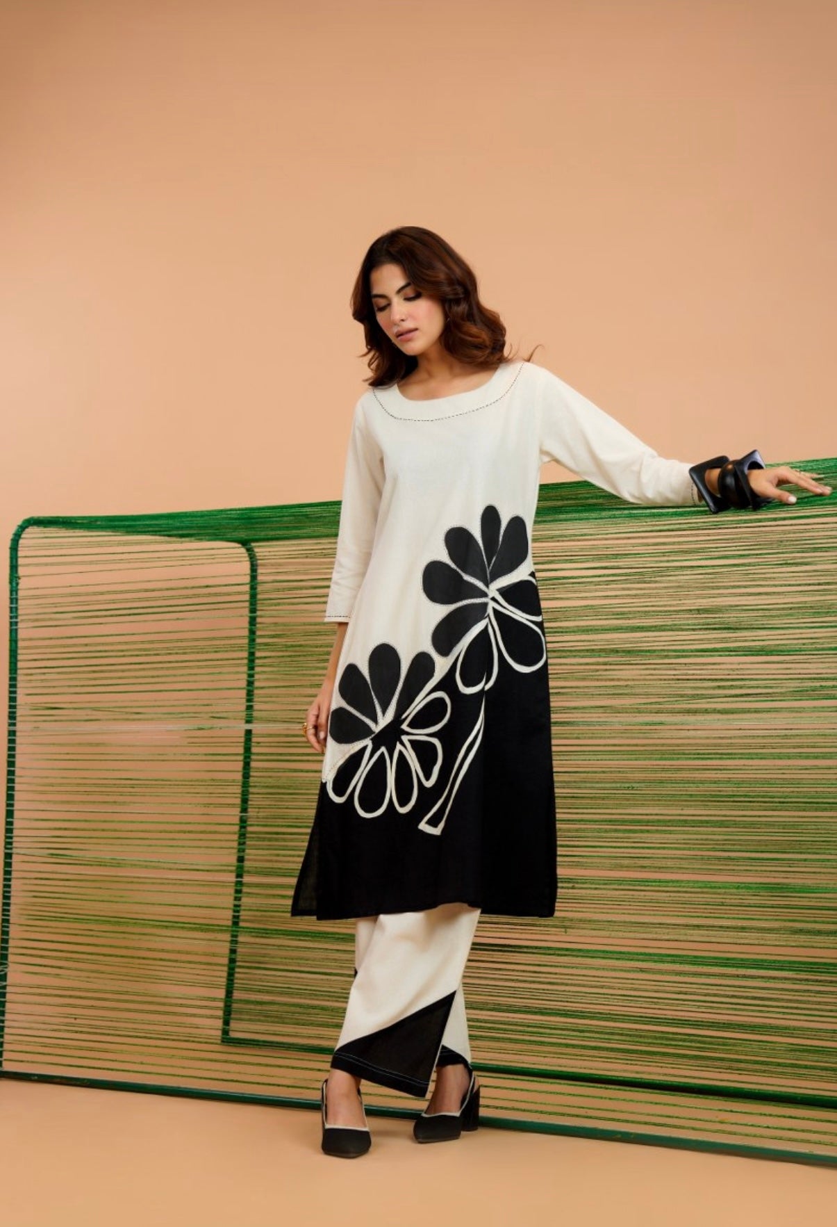 Monochrome Bloom Embroidered Kurta Set