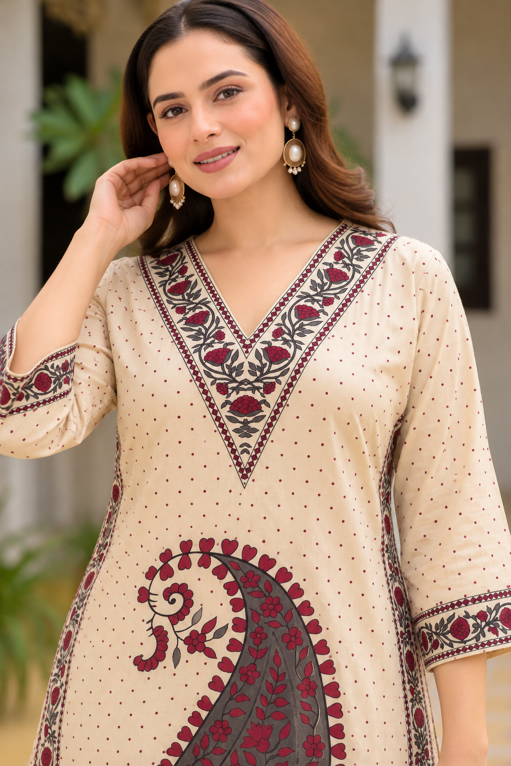 Noor-e-paisley ivory kurta set