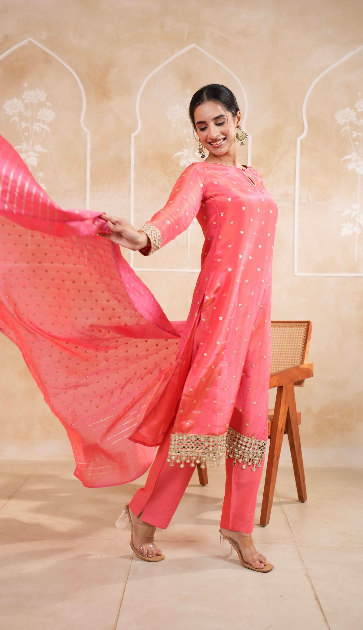 Rose Blush Radiance Mirror Embellished Kurta Set