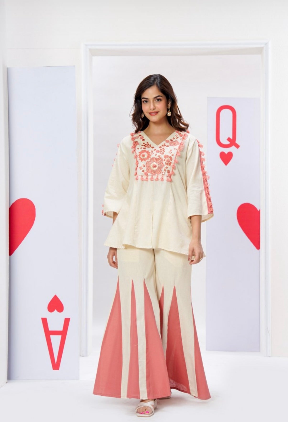 Peach Grace Embroidered Cotton Co-ord Set