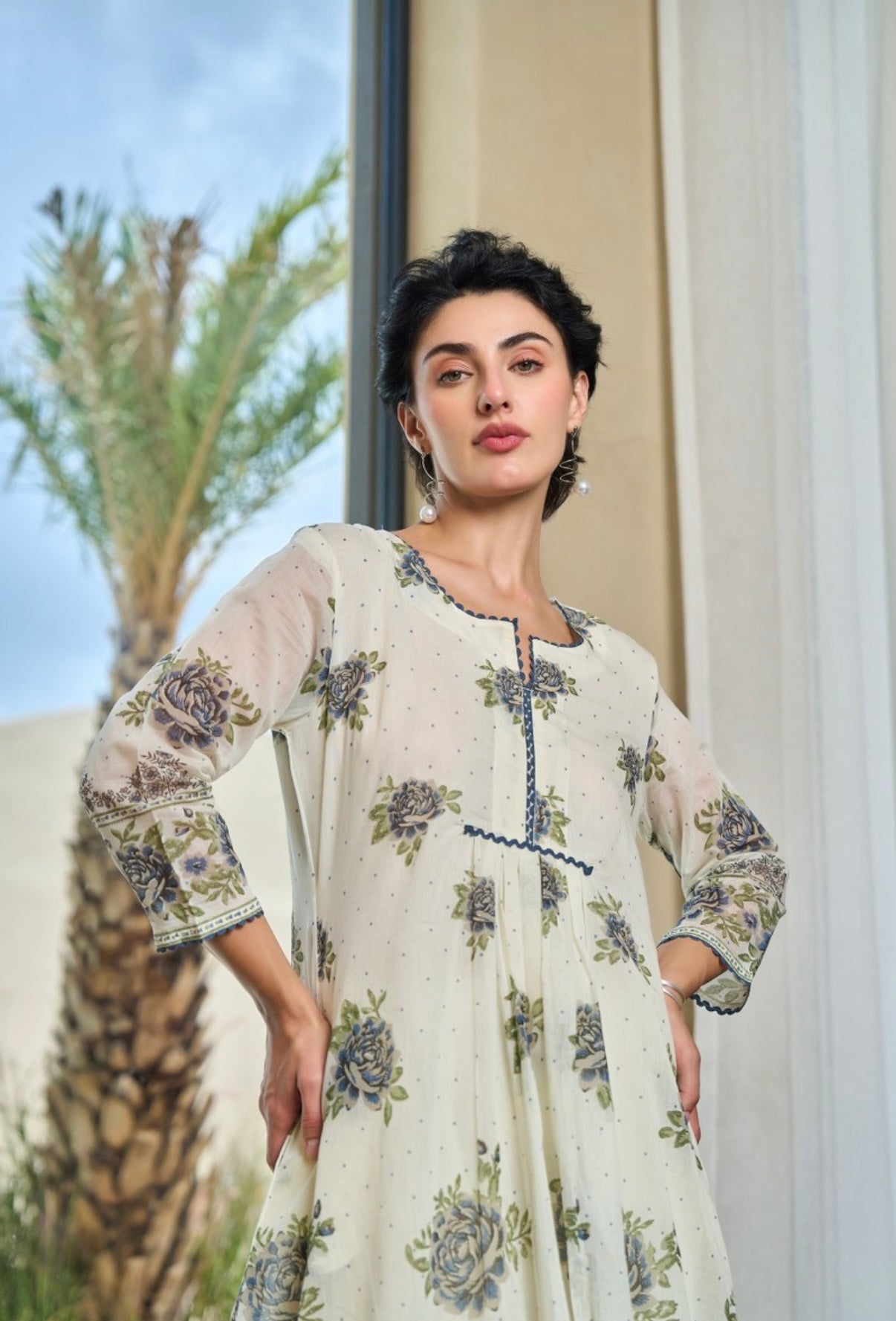 Ivory Bloom Rose Printed Kurta Set