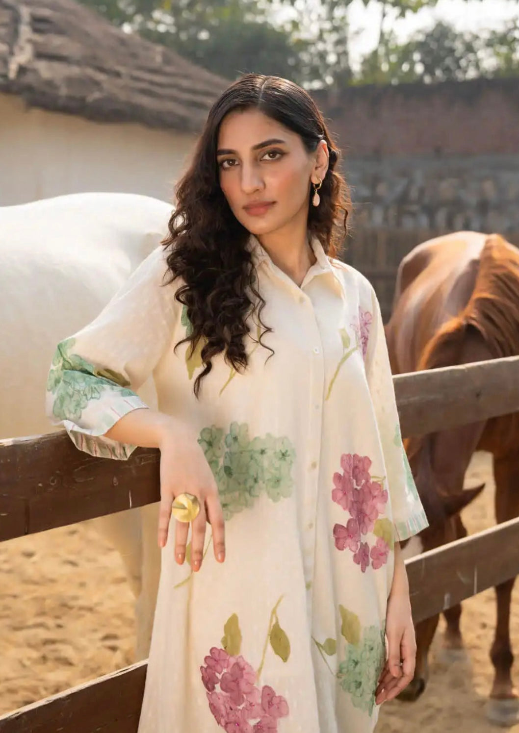 ELEGANT FLORAL PRINTED CO-ORD SET OFF-WHITE COTTON LINEN COORD SET