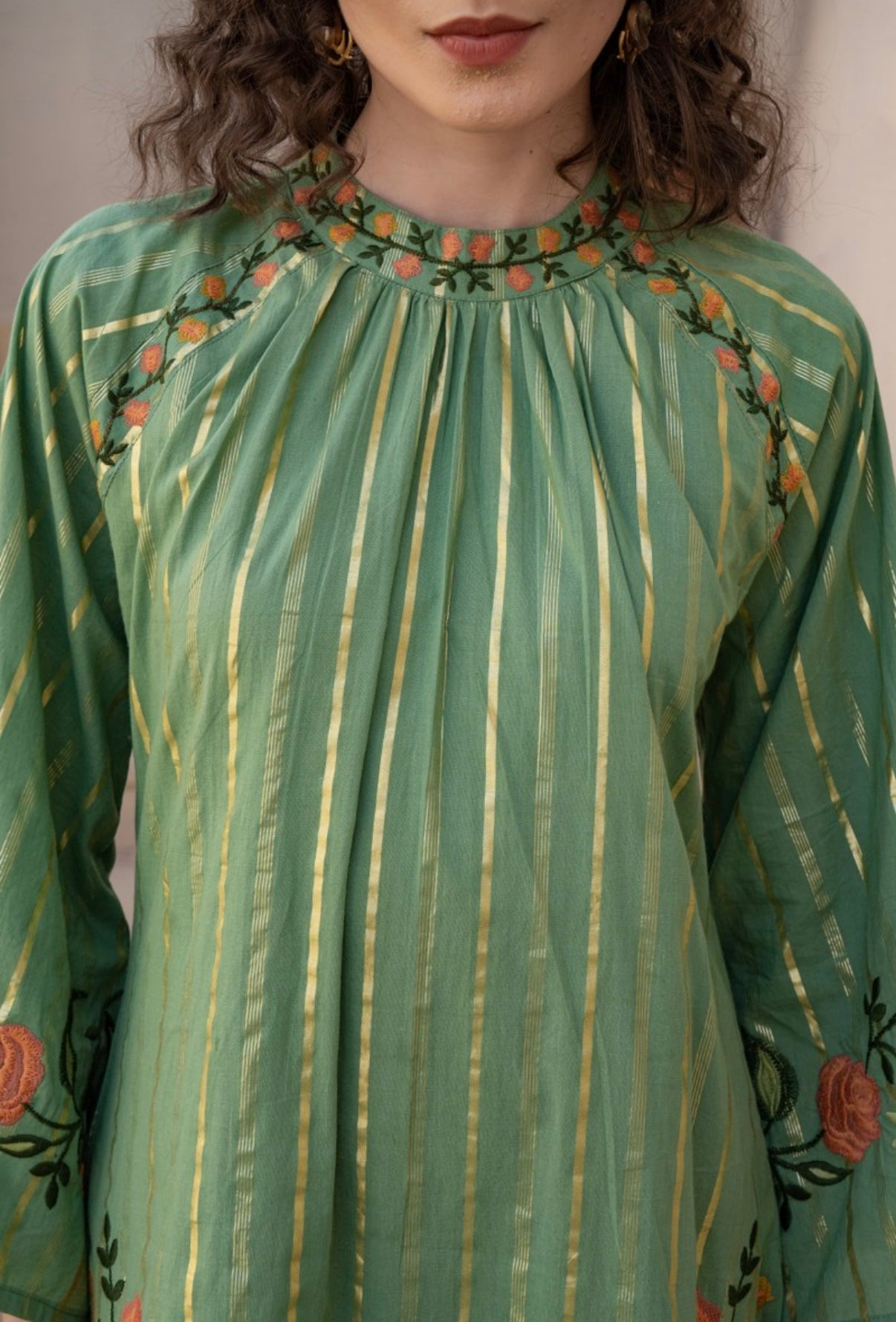 LAVANYA GREEN COTTON FLORAL EMBROIDERED SUIT SET
