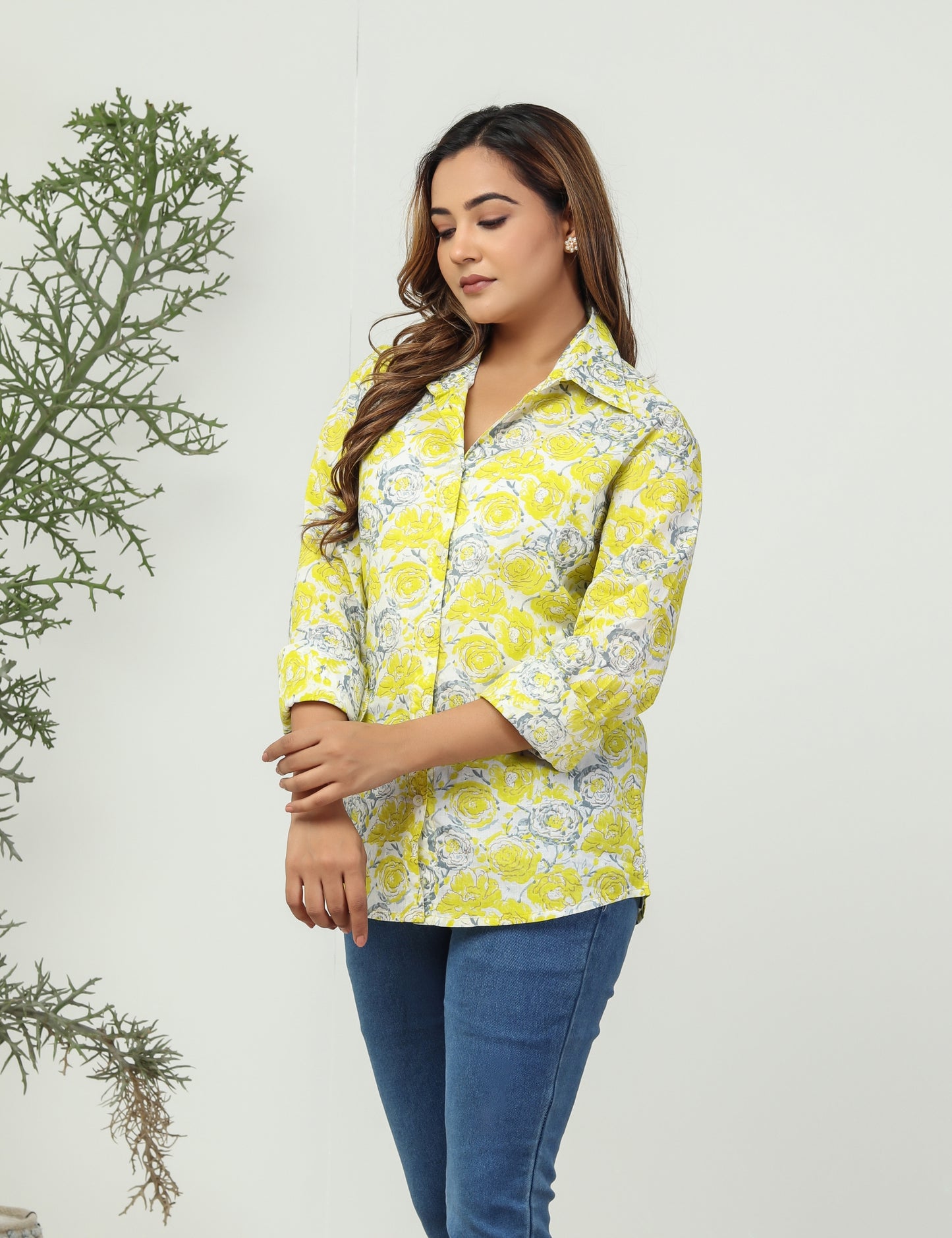 Yellow Floral Printed Shirt