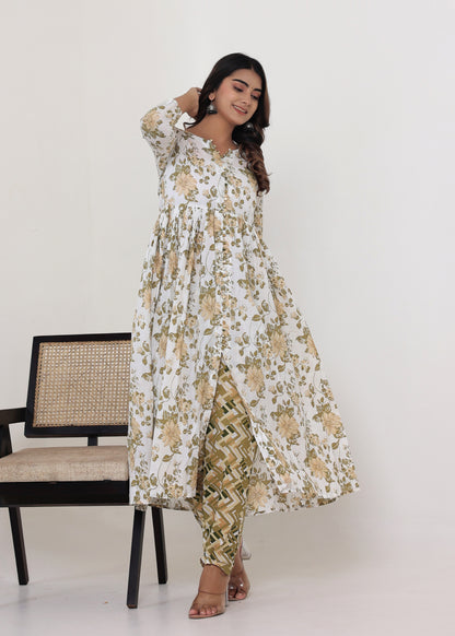 Blooming Kurta pant set Off-white