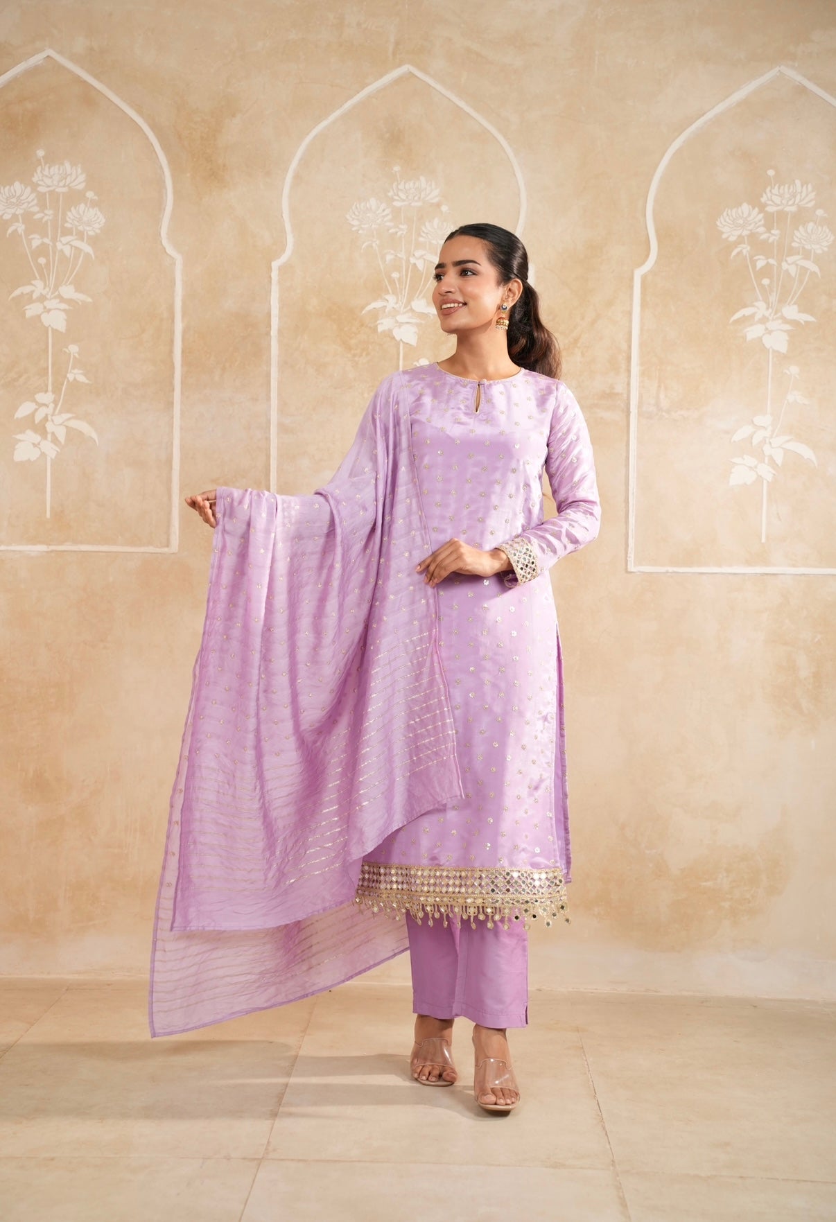 Levender Glow Mirror Embellished Kurta Set