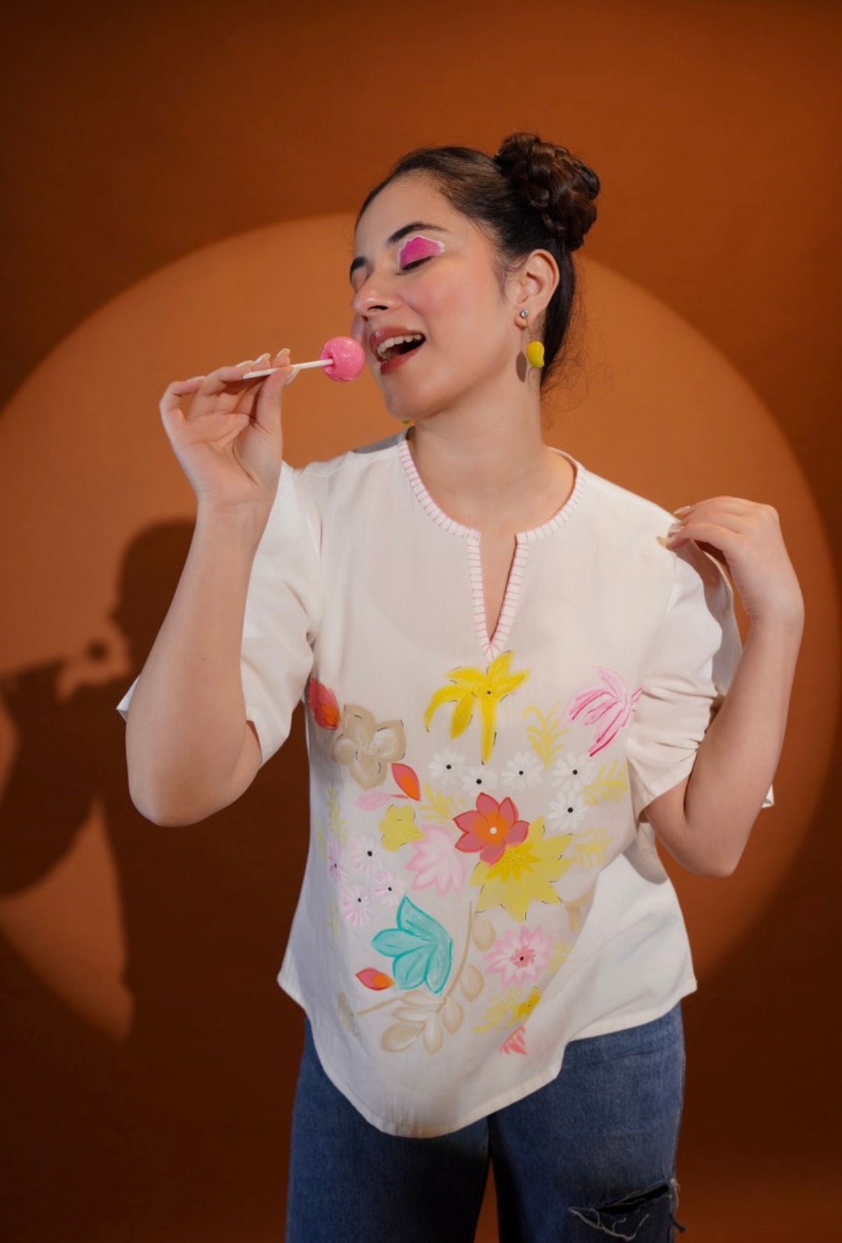 MULTI FLOWER HAND PAINTED COTTON TOP