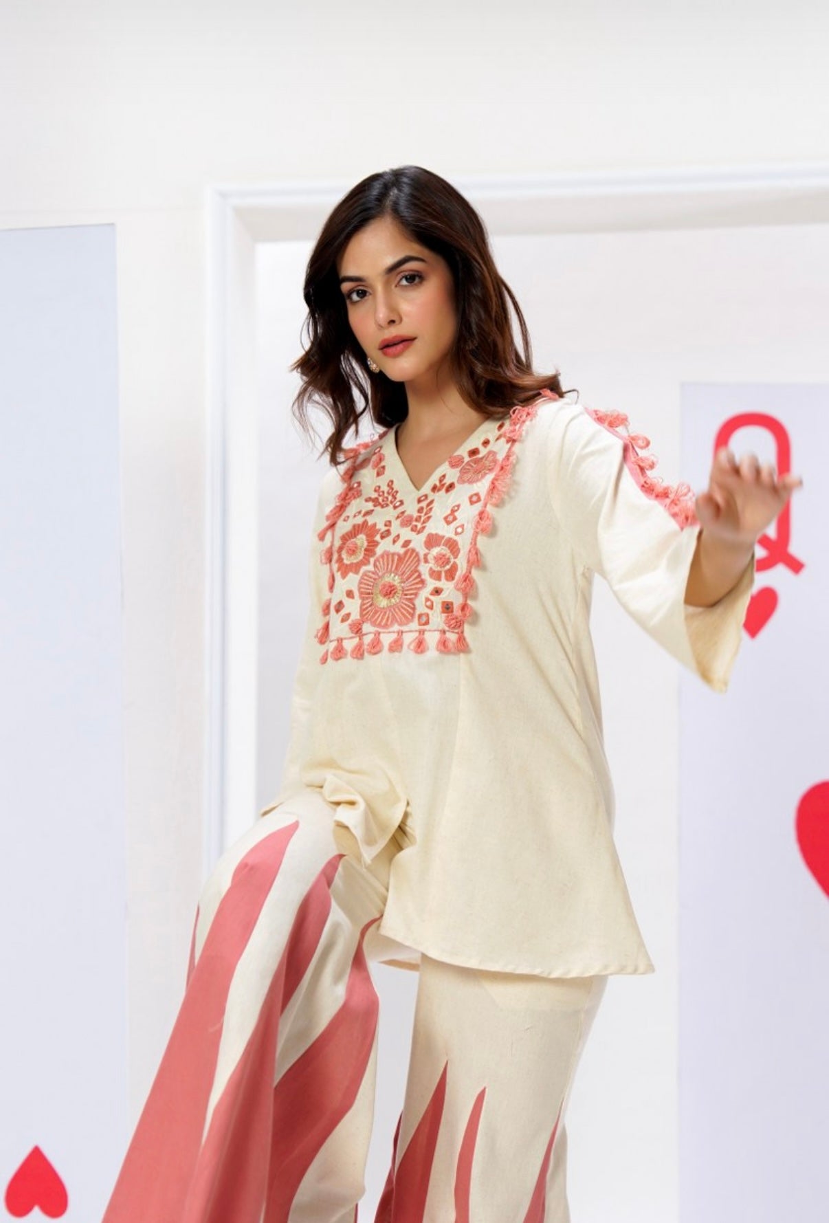 Peach Grace Embroidered Cotton Co-ord Set