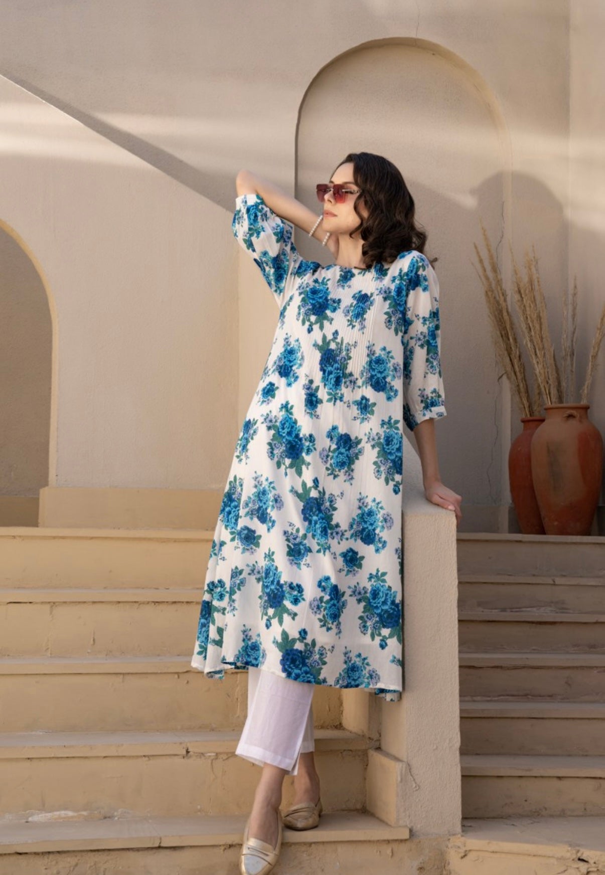 Blue Petal Charm Cotton Kurta Set