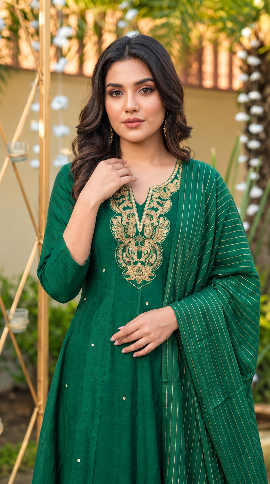 Emerald charm floral embroidered Suit set