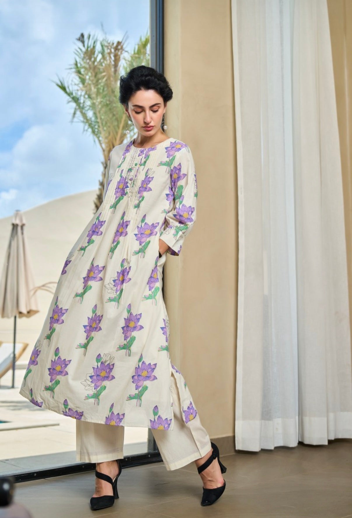 Lavender Lotus Grace Cotton Kurta Set