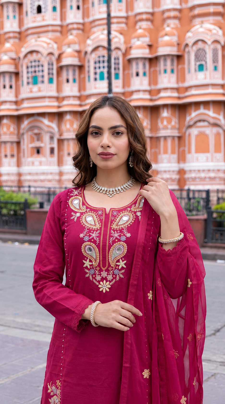 Crimson gulab embroidered sharara set