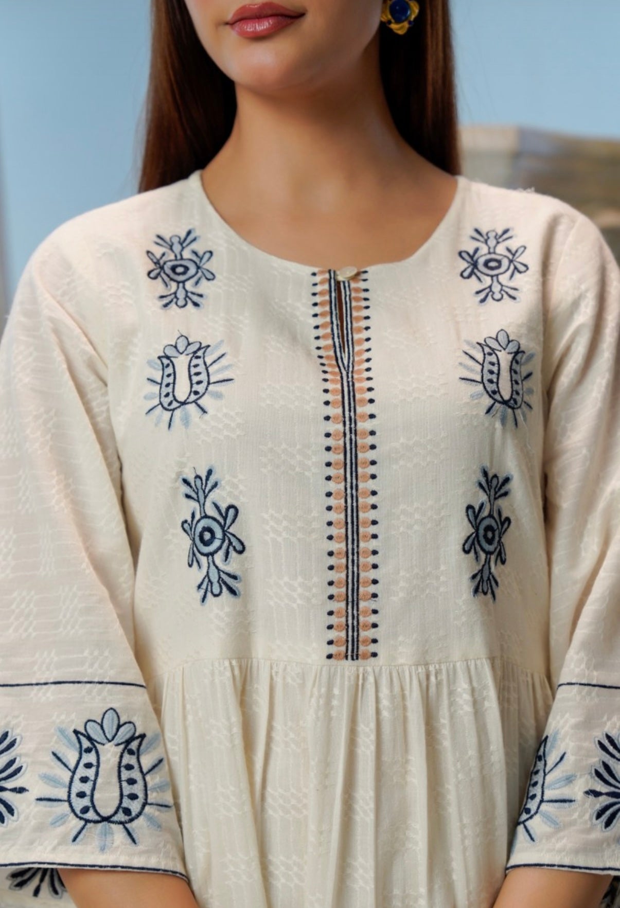 Neelika Ivory Flared Cotton Dress