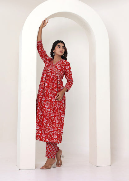 Aliya Cut in Red floral print