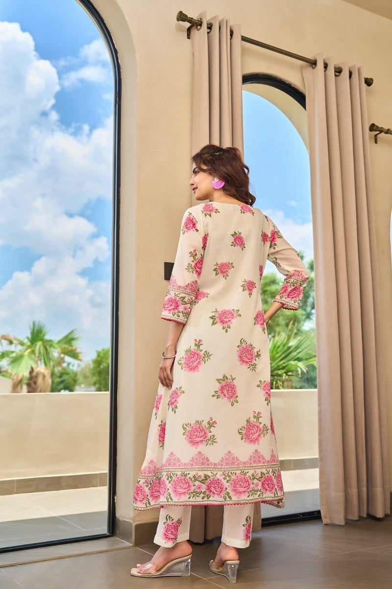 Pink Rose Pintex A - Line Kurta Set